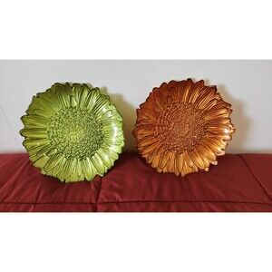 Anton Designs Sunflower Plates Green Orange Set of 2 Vibrant Decor 8.75"